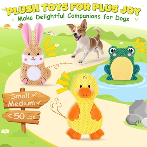 XIUGOAL Dog Toys to Keep Them Busy, 3 Pack No Stuffing Interactive Dog Toys with Crinkle, Squeaky Puppy Chew Toys for Smal...