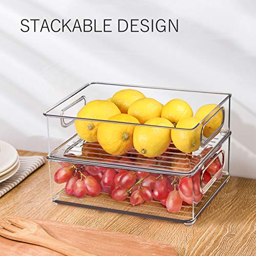 Stackable Refrigerator Organizer Bins, 6 Pack Clear Kitchen Organizer Container Bins with Handles and 20 PCS Plastic Bags ...