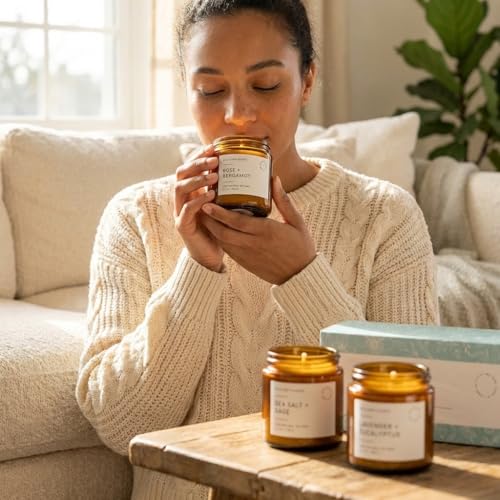 Unboxme Scented Candles Gift Set - 3 Pack Aromatherapy Soy Candles for Women, Hand Poured with Essential Oils, Stress Reli...
