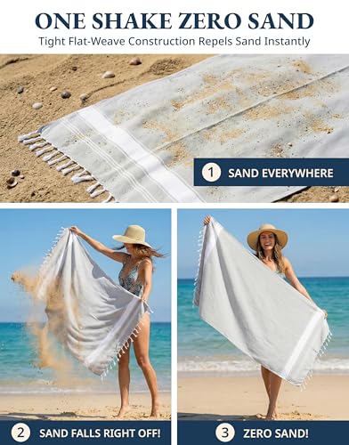 LANE LINEN Turkish Towels Set of 6, Beach Towels Oversized, Pre-Washed Pool Towel, Extra Large Beach Towel, Sandproof Beac...