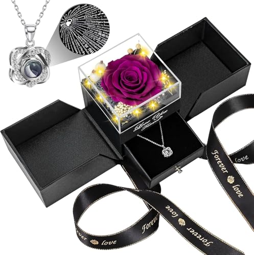 Preserved Purple Real Rose-Eternal Flowers Rose Birthday Gifts for Women Her Mom Wife Girlfriend Grandma on Valentines Mot...
