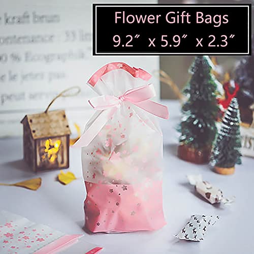 VIFOME Treat Bags,24pcs Party Favor Bags Pink Sakura Gift Bag Plastic Drawstring Bag Gift Wrapping Package for Candies Goo...