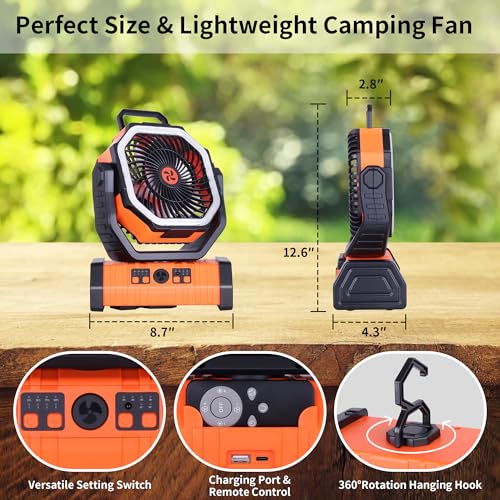 TDLOL 20000mAh Emergency Battery Powered Fan & LED Light, Battery Operated Rechargeable Fan for Power Outage, Car Defrosti...
