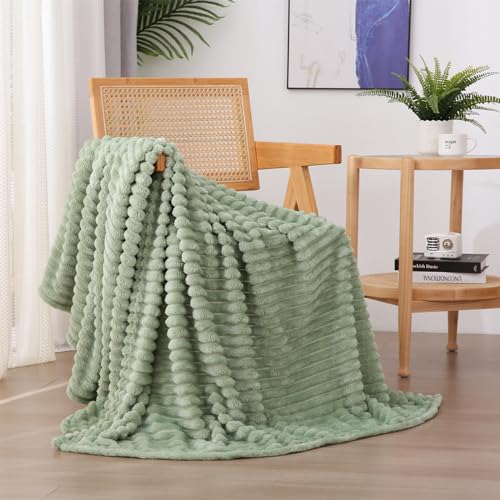 Linecooo Sage Green Fleece Throw Blanket 50”×60” for Couch Sofa Bed,Super Soft Cozy Plush Microfiber Flannel Blanket with ...