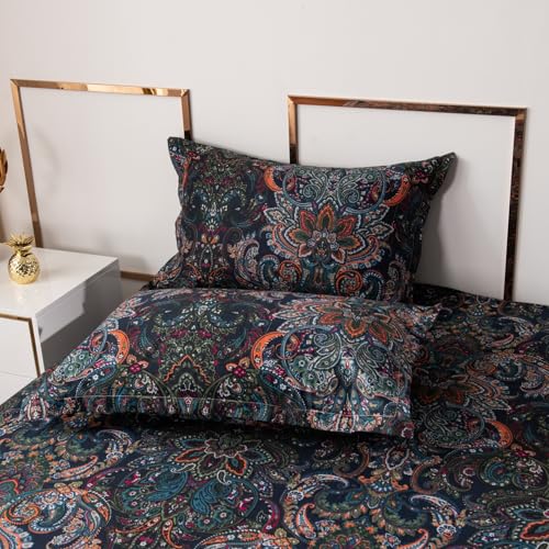 ABREEZE Luxury Vintage Black Duvet Cover Sets Damask Paisley Bedding Set Retro 100% Brushed Cotton Zipper Closure Bedding ...