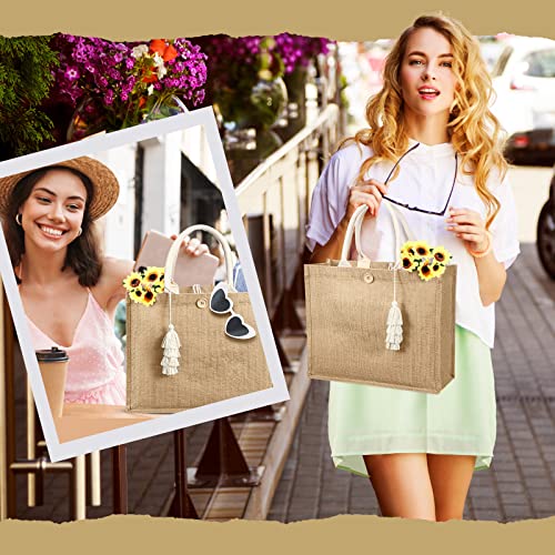 Woanger 4 Pack Burlap Tote Bags for Women Bridesmaid Jute Gift Bag with Handles and Tassels Reusable Grocery Bags for Wedding