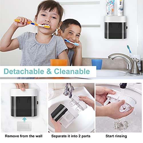 GFWARE Toothbrush Holder Toothpaste Dispenser Wall Mounted with Cover, 4 Slots Tooth Brush Storage Organizer with Automati...