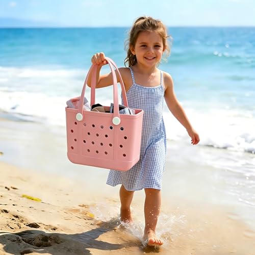 Juyeesm Small Rubber Beach Bags for Kids, Waterproof Sandproof Rubber Tote Bags Pool Bag for Travel, Boat, Sport