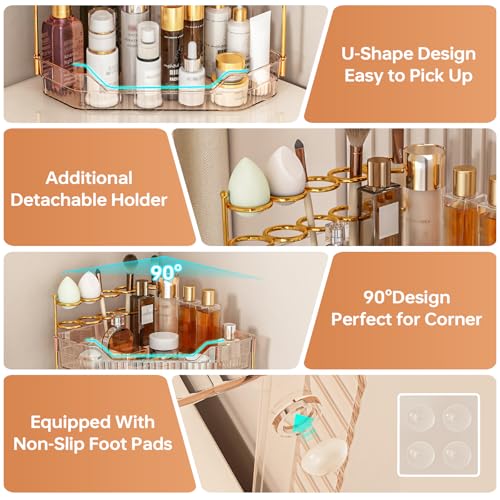 ZZWILLB Corner Bathroom Counter Organizer with Makeup Brush Holder & Toothbrush Holders, Makeup Organizer for Vanity Count...