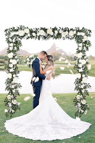 Lvydec 2 Pack Artificial Peony Flower Garland - 6ft Silk Peony Vine Willow Leaves Garland White Arch Flower Vine for Weddi...