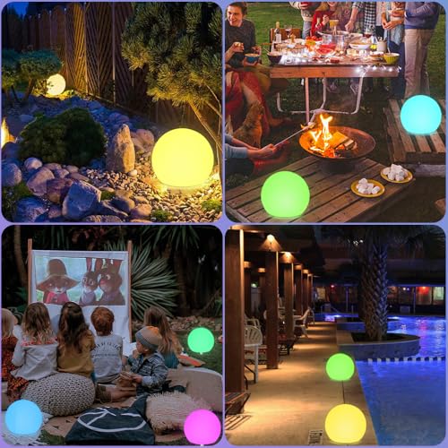 8-in Solar Globe Light Outdoor, Waterproof Solar Ball Light for Outside w/Remote, 16 RGB Color Changing Glowing Orb Lamp L...