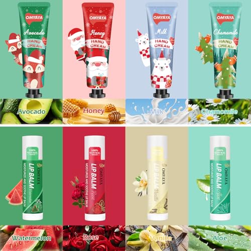 Candles Gifts for Women, 4 Christmas Scented Candles, 4 Mini Hand Cream Lotion & 4 Lip Blam Gift Set for Women, Ideal Part...