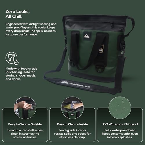 Quiksilver Zipperless Backpack Cooler 30L, Holds 36 Cans, 48 Hour Insulation, Leakproof & Waterproof Design, Heavy Duty TP...