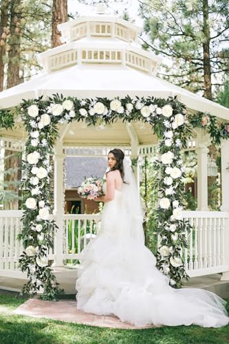 Lvydec 2 Pack Artificial Peony Flower Garland - 6ft Silk Peony Vine Willow Leaves Garland White Arch Flower Vine for Weddi...
