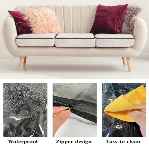 HFYZZ 4 Pcs Plastic Sofa Seat Cushion Covers - Clear PVC Waterproof Couch Slipcover Against Cat Dog Clawing Scratching, 28...