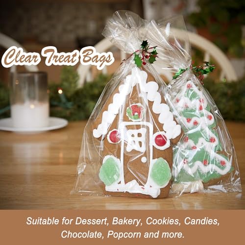 Cello Cellophane Treat Bags,5x7 Inches Clear Cellophane Bags 200 Pcs OPP Plastic Treat Bags with 200 Twist Ties for Gift W...