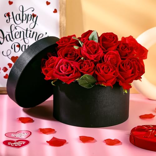 Nuenen Round Gift Box with Lid & Floral Foam Set, Black, 2 pcs, Gift Boxes for Flowers for Mother's Day Bridesmaid Wedding...