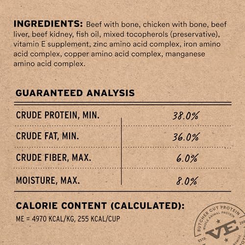 Vital Essentials Freeze Dried Cat Food, Raw Beef & Chicken Crunchy Mini Nibs | Complete Meal or Topper | 96% Beef, Chicke...