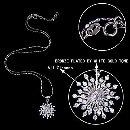 EVER FAITH Snowflake Jewelry Set White Cubic Zirconia Winter Party Prom 925 Sterling Silver Post Snow Flower Pendant Neckl...