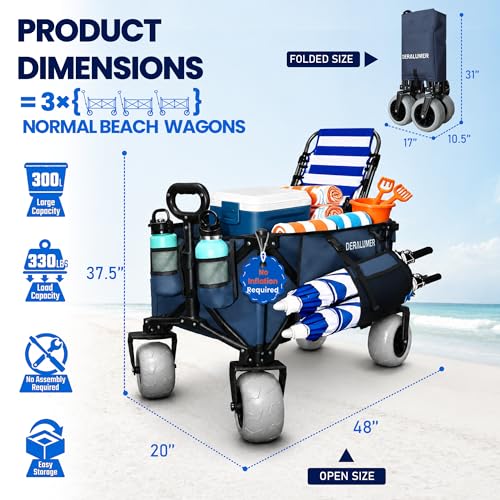 X800 Heavy Duty Beach Wagon with 9x4 Sand-Proof All-Terrain Wheels, 300L Oversized Foldable Wagon Cart with Side Bag, All-...