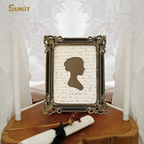Sunlit Vintage Picture Frame 5x7 Inch, Luxury Antique Photo Frames with Glass Front, Photo Display, Tabletop Wall Hanging,...