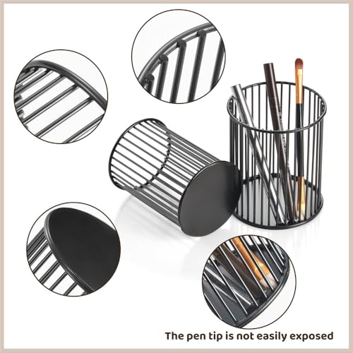 YAMAJA 2 Sets Metal Pen Holder for Desk,Makeup Brushes Cup Holder, Pencil Holders, Pen cup, Home and Office Organizer, Black