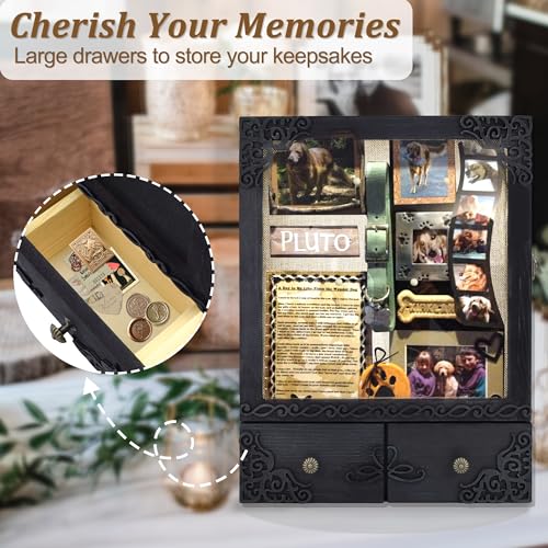 KWYADLUO 11x16 Shadow Box Frame with Light, Memorial Display Case with Shelves, Drawer and Slot for Keepsakes, Deep Memori...
