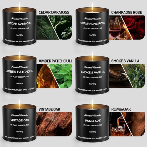Men's Scented Candles Gift Set - 6 Pack Luxury Soy Candles for Home Scented, Masculine Woodsy Fragrances: Smoke Vanilla, R...