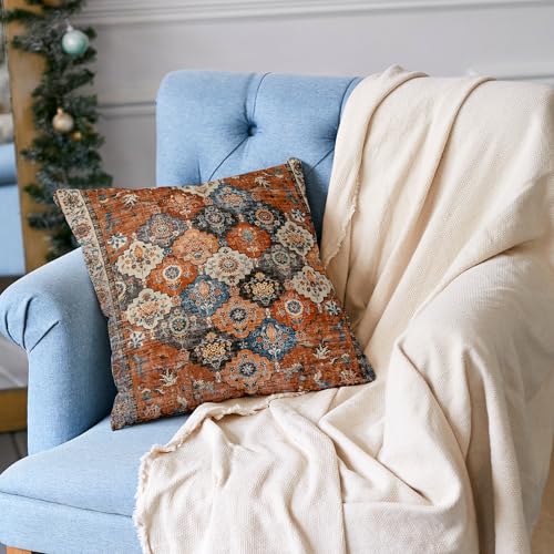 ZSYTZL Boho Throw Pillow Covers 18x18 inch Set of 2,Linen Bohemia Carpet Pattern Decorative Living Room Sofa Bed Square Pi...