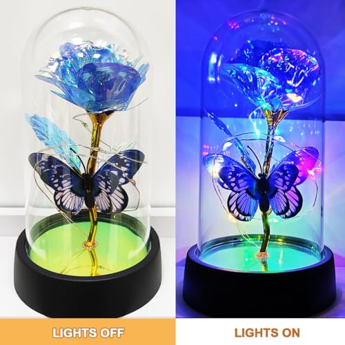 JZILU Forever Rose for Women Mom Wife,Mothers Day Forever Rose Gift Ideas,Galaxy Rose Flower Light Up in Glass Dome, Etern...