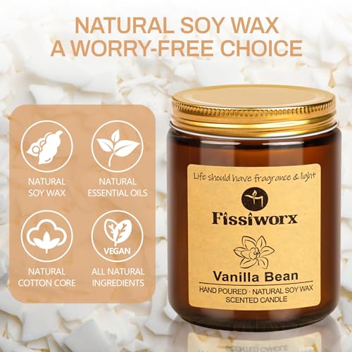 Fissiworx Vanilla Scented Candle Set 2 Pack, Candle for Home Scented, Odor Eliminating, Stress Relief, 15oz, 110 Hours Lon...