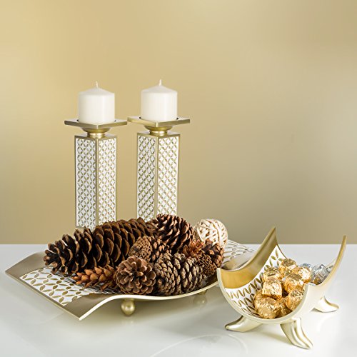 Creative Scents Schonwerk Diamond Lattice Pillar Candle Holders, Set of 2 Centerpiece Table Decorations Home Decor for Din...