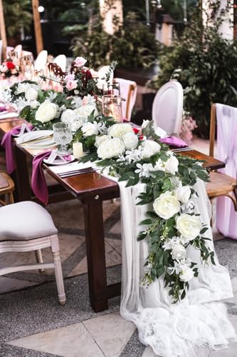 Lvydec 2 Pack Artificial Peony Flower Garland - 6ft Silk Peony Vine Willow Leaves Garland White Arch Flower Vine for Weddi...