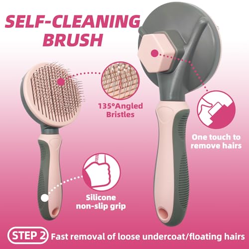 KUEIOX Pet Grooming Kit - 7 PCS Deshedding Brush Set with Slicker, Undercoat Rake, Bath Brush & Nail Clipper for Short & L...