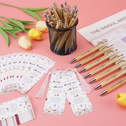 50 Sets Wildflower Baby Shower Favors for Guests, Little Wildflower Ballpoint Pens Thank You Bookmarks Organza Bags for Ba...
