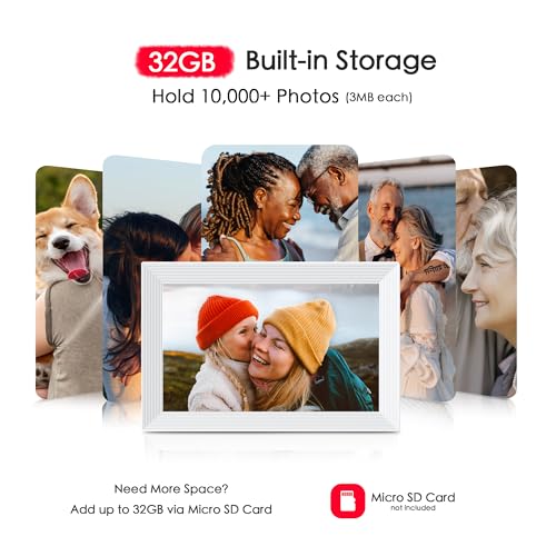 Digital Picture Frame, 10.1 inch Frameo Digital Frame WiFi, 1280 * 800 IPS HD Touchscreen, 32GB Storage, Instant Share Pic...