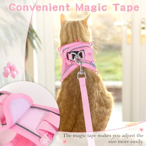 NCMAMA Cat Harness and Leash Set,Escape Proof Adjustable Kitten Harness with Cute Pink Bow,Breathable Reflective Strips Ha...