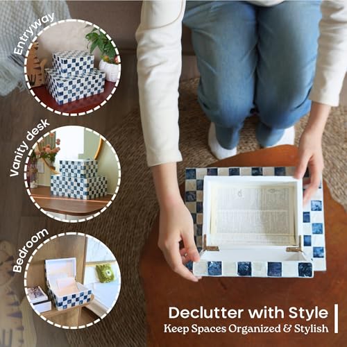 Chi An Home 11.8", 8" Decorative Boxes with Lids, Capiz Shells Checkered Decorative Storage Boxes for Home Décor, Memory B...