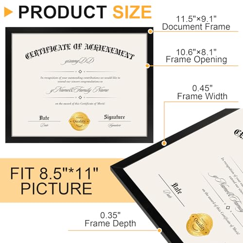 YixangDD 5 Pack Certificate Frames 8.5 x 11, College Diploma Frame with Clear Plexiglass, Black Degree Document Frame for ...