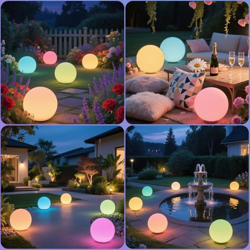 8-in Solar Globe Light Outdoor, Waterproof Solar Ball Light for Outside w/Remote, 16 RGB Color Changing Glowing Orb Lamp L...