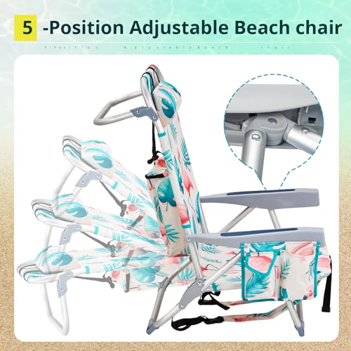 VINGLI Aluminum Backpack Beach Chair for Adults, Portable Lightweight Reclining Beach Chair with Headrest & Side Pocket, L...