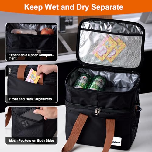Lunch Bag Upgraded Insulated Lunch Box for Men and Women - 15-20L Expandable Double Deck, Leakproof Soft Cooler Bag with S...