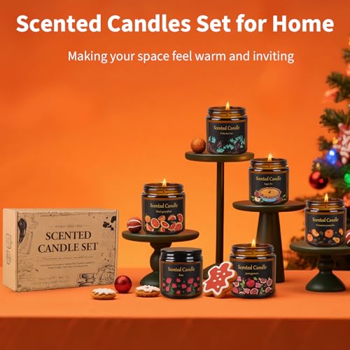 Aeraroma 6 Pack Candles for Home Scented, Aromatherapy Candles for Women Men, 21oz Natural Soy Wax Scented Candle Set, Amb...