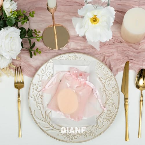 QIANF 20 Pcs Pink Small Organza Bags 4X6 inch for Wedding Favors with Drawstring, Mini Mesh Gift Bags Jewelry Pouch for Ca...