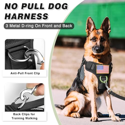 MOOGROU Tactical Service Dog Vest and Leash Set,Heavy Duty Harness with Metal Buckles for Large Dogs,Adjustable No Pull Pe...