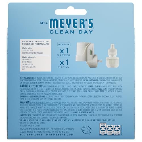 MRS. MEYER'S CLEAN DAY Premium Scented Oil Diffuser Kit, Rain Water, 1 warmer and .67 fl oz refill