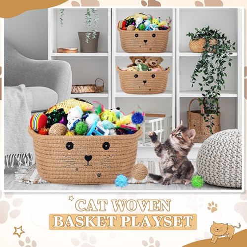 Zopeal 58 Pcs Mother’s Day Cat Storage Basket Gift Toys Set, Colorful Flashing Balls Pet Bell Crinkle Balls Spring Toys At...