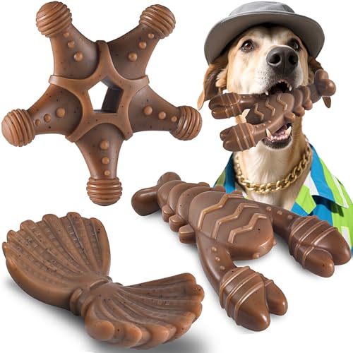 NEZIN Dog Toys for Aggressive Chewers, Indestructible Toys for Large Dogs, Dog Chew for Large Medium Small Breed, 3 Pack S...
