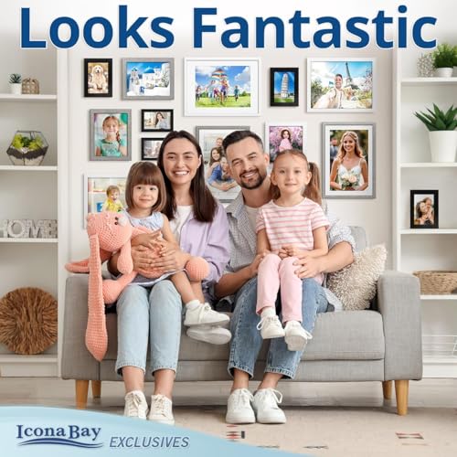 Icona Bay - 8x10 Alder Gray Picture Frame with Mat - Sturdy Wood Composite Photo Frame with Removable 5 x 7 Mat - Sleek De...