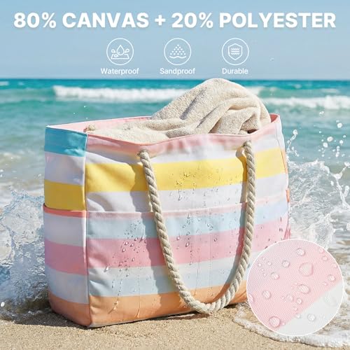 G4Free Canvas Beach Bag Waterproof Sandproof Large Beach Tote Bags for Women Pool Swim Travel Grocery